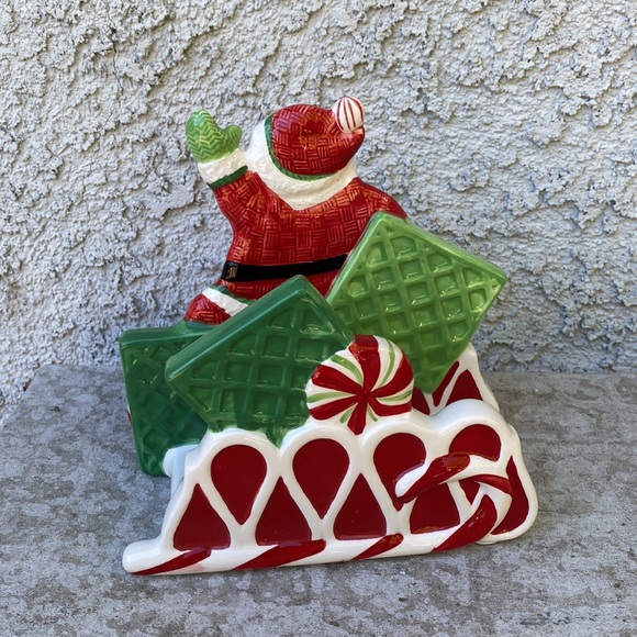Fitz & Floyd Peppermint Santa Napkin Holder - Porcelain Xmas Holiday Decor VTG - Picture 5 of 10
